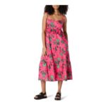 Amazon Essentials Womens Fit Flare Maxi Dress, Pink Floral, L