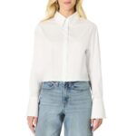 Amazon Essentials Womens Oversized-Fit Cropped Cotton Stretch Poplin Button-Down Shirt – Size XXL White