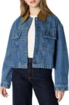 Amazon Essentials Womens Oversized-Fit Cropped Denim Jacket with Contrast Corduroy Collar