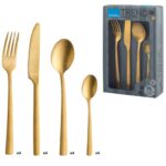 Amefa Manille Cutlery Set for 4 People, 16 Pieces – Stonewashed Gold 18/0 Stainless Steel Cutlery Set