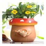 AmiCera Cute Coffee Cup Flower Pot Indoor Terracotta Planter