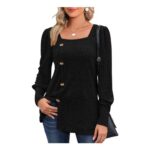 Aokosor Ladies Tunic Top Long Sleeve Black