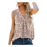 Aokosor Womens Chiffon Tank Top, V-Neck, Beige Dots, Size 10-12