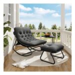 Aoxun Garden Rocking Chair with Stool, Heavy-Duty, Weatherproof, 160kg