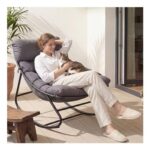 Aoxun Papasan Rocking Chair, Grey, Thick Cushion, 160kg
