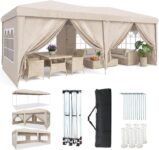 Aoxun Pop Up Gazebo 3x6m with 6 Removable Sidewalls, 10x20ft Canopy, Beige