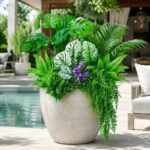 Artificial Plants Outdoor Fake Greenery Flowers Plants Hanging Ferns,10Bundles UV Resistant Tall Faux Shrubs Monstera Palm Boston Fern Stems for Outdoor Planters Indoor Window Box Filler