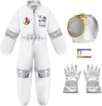 Astronaut Costume for Kids: White Space Jumpsuit with Helmet, Gloves & ID Card – Unisex Kids 3-10 Years