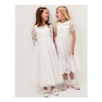 Athena Puff Sleeve Floral Communion Dress White