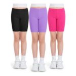 Auranso Girls Cycling Shorts 9-10Y, 3 Pack, Black Rose Purple