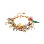 Austrian Multi Colour Crystal & Pearl Dangle Charm Bracelet