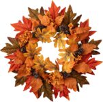 Autumn Wreath 19.7in/55cm Wreath With Pine Cones,Berries,Maple leaves For Front Door Autumn Decorations For Porch Indoor Outdoor Wall,Seasonal Farmhouse For Fall,Harvest Festival Halloween,Christmas
