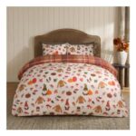 Autumnal Novelty Checked Reversible Duvet Cover Set – Cream/Rust