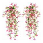 Avoik 4-Pack Artificial Morning Glory Hanging Flowers, UV-Resistant, Pink