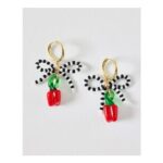 Azra Bow Chilli Charm Drop Hoop Earrings