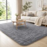 BEIMO 160x230cm Grey Faux Fur Rug, Soft Fluffy Non Slip Living Room Carpet