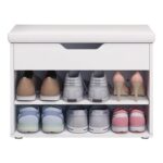 BESTWANTED White Wooden Shoe Storage Bench for 6 Pairs, Cushioned