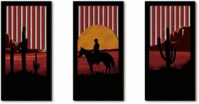 BRTNUP 3PCS Boho Wall Art Set, Sunset Horse Wooden Wall Art,Boho Home Decor