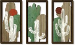BRTNUP 3PCS Boho Wall Art Set,Cactus Series Wooden Wall Art,Boho Home Decor