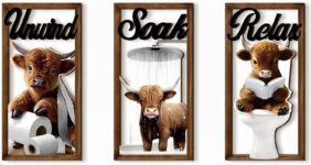 BRTNUP 3PCS Boho Wall Art Set,Highland Cows Wooden Wall Art,Boho Home Decor
