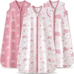 Baby Sleeping Bag 12-18 Months 0.5 Tog Baby Wearable Blankets Cotton, 3 Pack Summer Breathable Sleep Sack for Newborn Infant 76-89cm Pink Rainbow