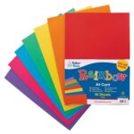 Baker Ross AV535 A4 Rainbow Coloured Card – Pack of 50 Sheets, 220gsm, Assorted Colours, Card Making, Scrapbooking, Craft Supplies