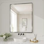 Bathroom Mirror 91×75 cm, Rectangle Wall Mirrors HD Tempered Glass Brushed Aluminum Alloy Framed Mirror for Hallway, Living Room, Bedroom, Hangs Horizontally or Vertically,Black