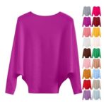 Batwing Sleeve Womens Knit Boat Neck Pullover