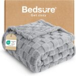 Bedsure Checkered Fleece Throw Blanket – Lightweight, Grey, 152x203cm
