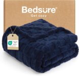 Bedsure Checkered Fleece Throw Blanket – Lightweight, Navy, 152x203cm