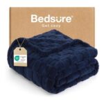 Bedsure Checkered Fleece Throw Blanket, Navy, 127×152 Cm