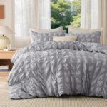 Bedsure Double Duvet Cover Set – Seersucker Bedding, Grey, 200×200 cm