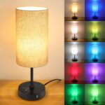 Befurglor Bedside Lamps, Dimmable 3 CCT & RGB 7 Colors Table Lamp with USB AC Charging Ports, Touch Control Desk Lamp for Bedroom Living Room Office (Linen Fabric Shade)