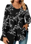 Bestbee Womens Long Sleeve Tunic Tops Dressy Chiffon Blouses Shirts Crew-Neck Smocked Cuffs Sleeve Shirts 2024 Fall Tops Lightweight