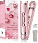 Bikini Trimmer Women with LED Light, Facail Hair Remover for Women,2-in-1 Intimate Lady Shavers for Women Pubic Hair & Face, Waterproof Rechargeable Trimmer with Travel Bag