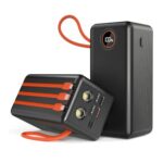 Black 73800mAh Power Bank with Built-in Cable, 30W Fast Charge