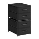 Black Bedroom Chest of Drawers, 4-Piece Storage, Metal Handle