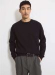 Black Crew Neck Long Cuffed Sleeve Soft Sweatshirt