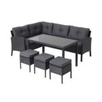 Black Orlando Outdoor Corner Rattan Sofa Dining Set 5 Piece
