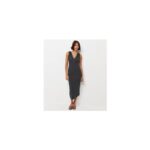 Black Polka Dot Ruched Shoulder V-Neck Midi Dress