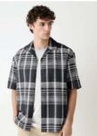 Black Relaxed Fit Waffle Check Short Sleeve Shirt ( L / XL / 2XL / 5XL ) Free C&C