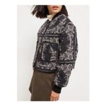 Black Scarf Print Quilted Bomber Jacket