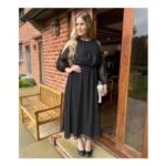 Black Sparkle Chiffon Split Sleeve Midi Dress