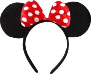 Black With Red Bow & White Polka Dot Mouse Fancy Dress Ears Head Band