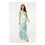 Blue Floral Cut out Maxi Dress-Large Only