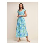 Blue Floral Pleated Mika Midi Dress