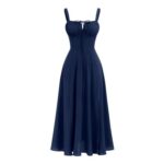 Blue L Womens Summer Boho Midi Dress with Front Slit