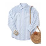 Blue Pure Cotton Shirred Striped Shirt