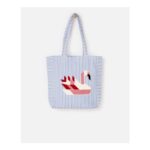Blue & Red Striped Swan Fabric Tote Shopper Bag