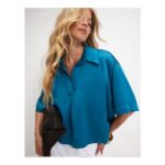 Blue Satin Polo Top